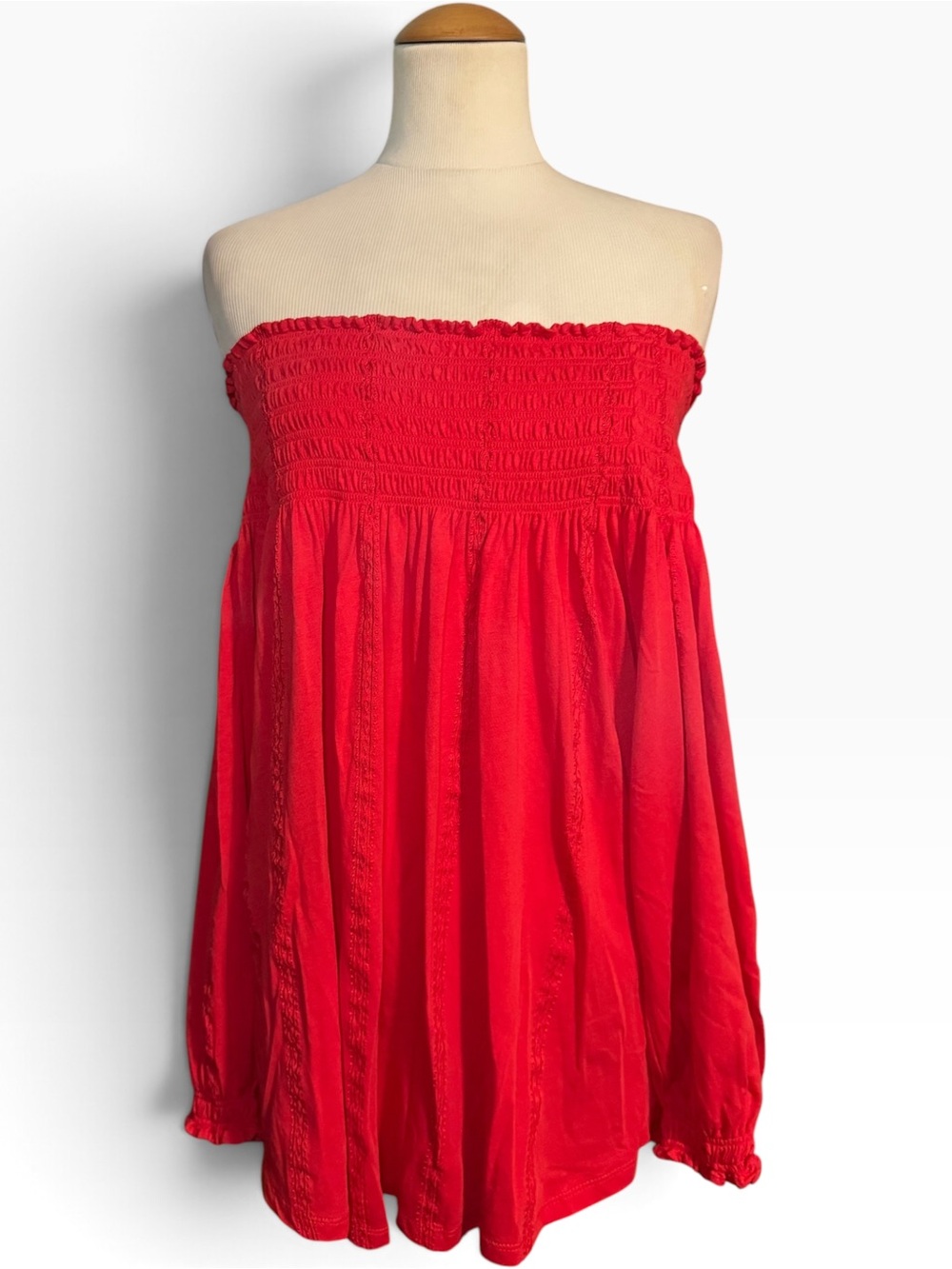 Lauren Ralph Lauren Smocked Off Shoulder Tunic Top Red Size Medium